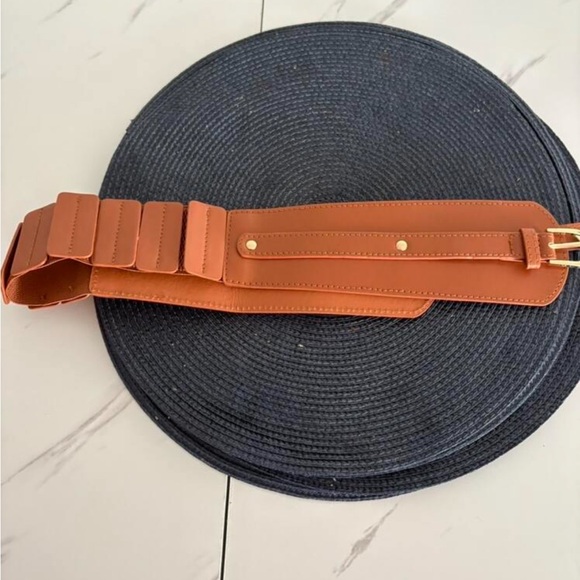 PU Wide Brown Belt Gold Tone Buckle - Picture 8 of 11